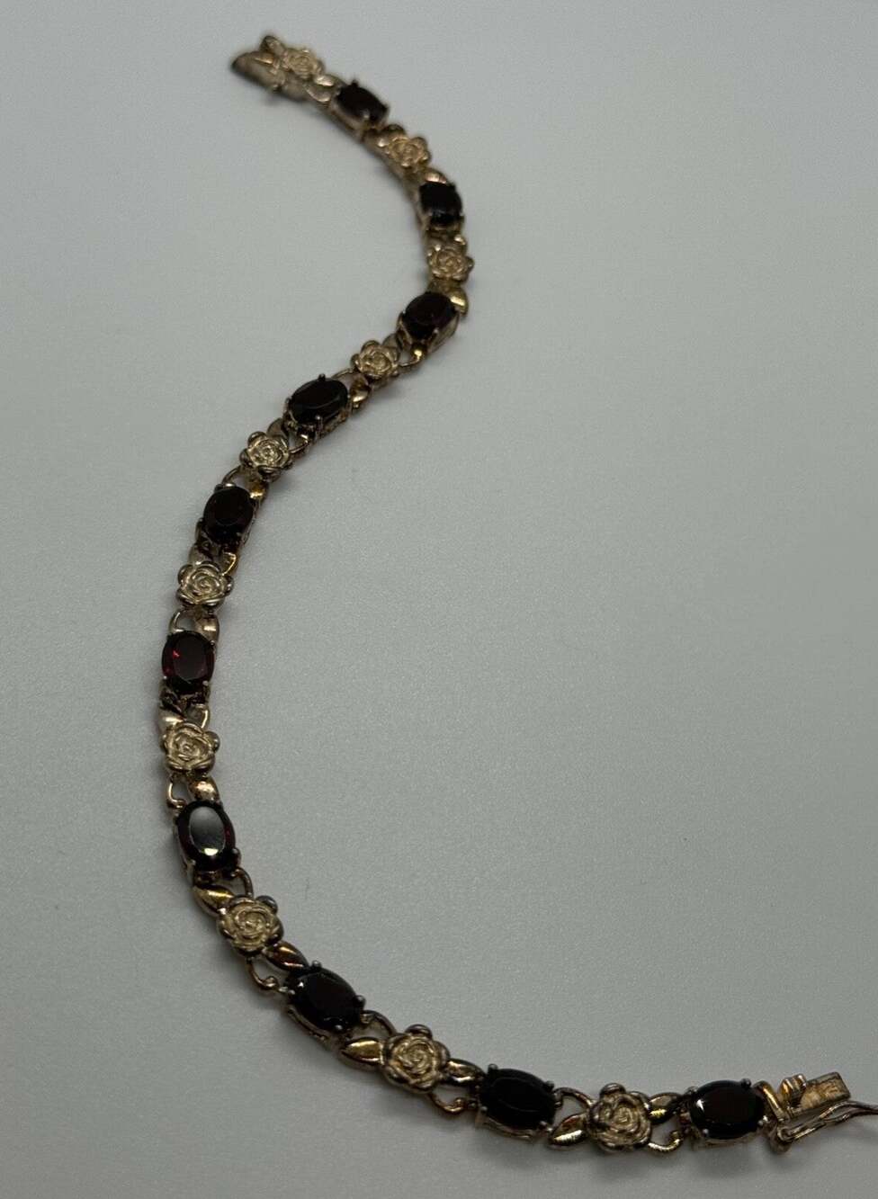 925 Sterling Silver Garnet Flowers Bracelet